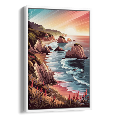 Big Sur Coastal Sunset Side - White Canvas Wall Art