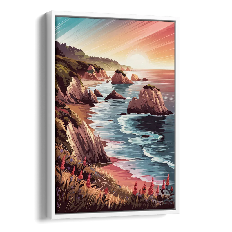 Big Sur Coastal Sunset Side - White Canvas Wall Art