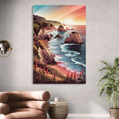 Big Sur Coastal Sunset Sitting Room - Canvas Wall Art