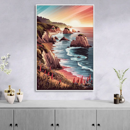 Big Sur Coastal Sunset Living Room - White Canvas Wall Art