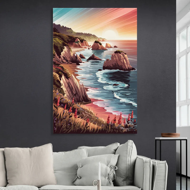 Big Sur Coastal Sunset Living Room - Canvas Wall Art
