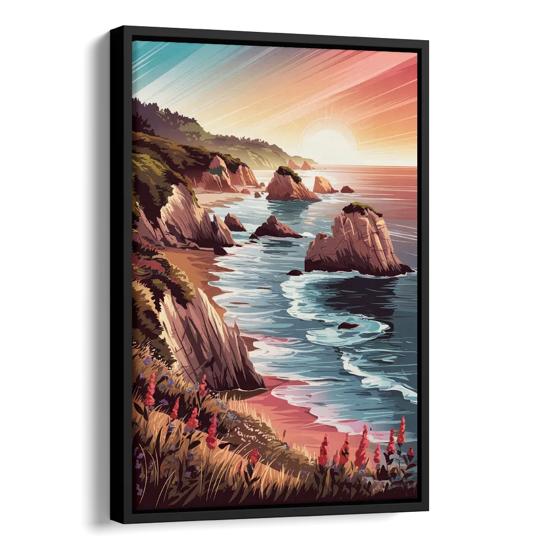 Big Sur Coastal Sunset Side - Black Canvas Wall Art
