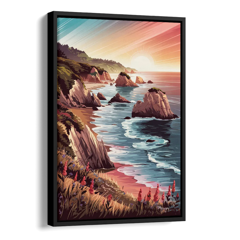 Big Sur Coastal Sunset Side - Black Canvas Wall Art