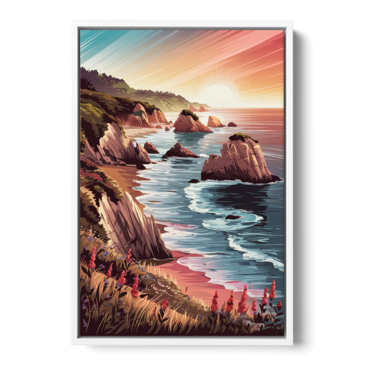 Big Sur Coastal Sunset - White Framed Canvas Wall Art - Front
