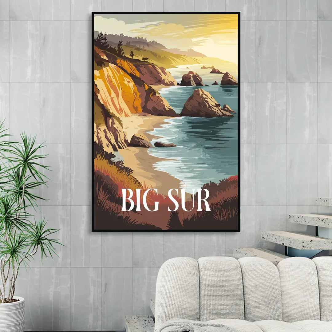 Big Sur Golden Hour Sitting Room - Black Canvas Wall Art