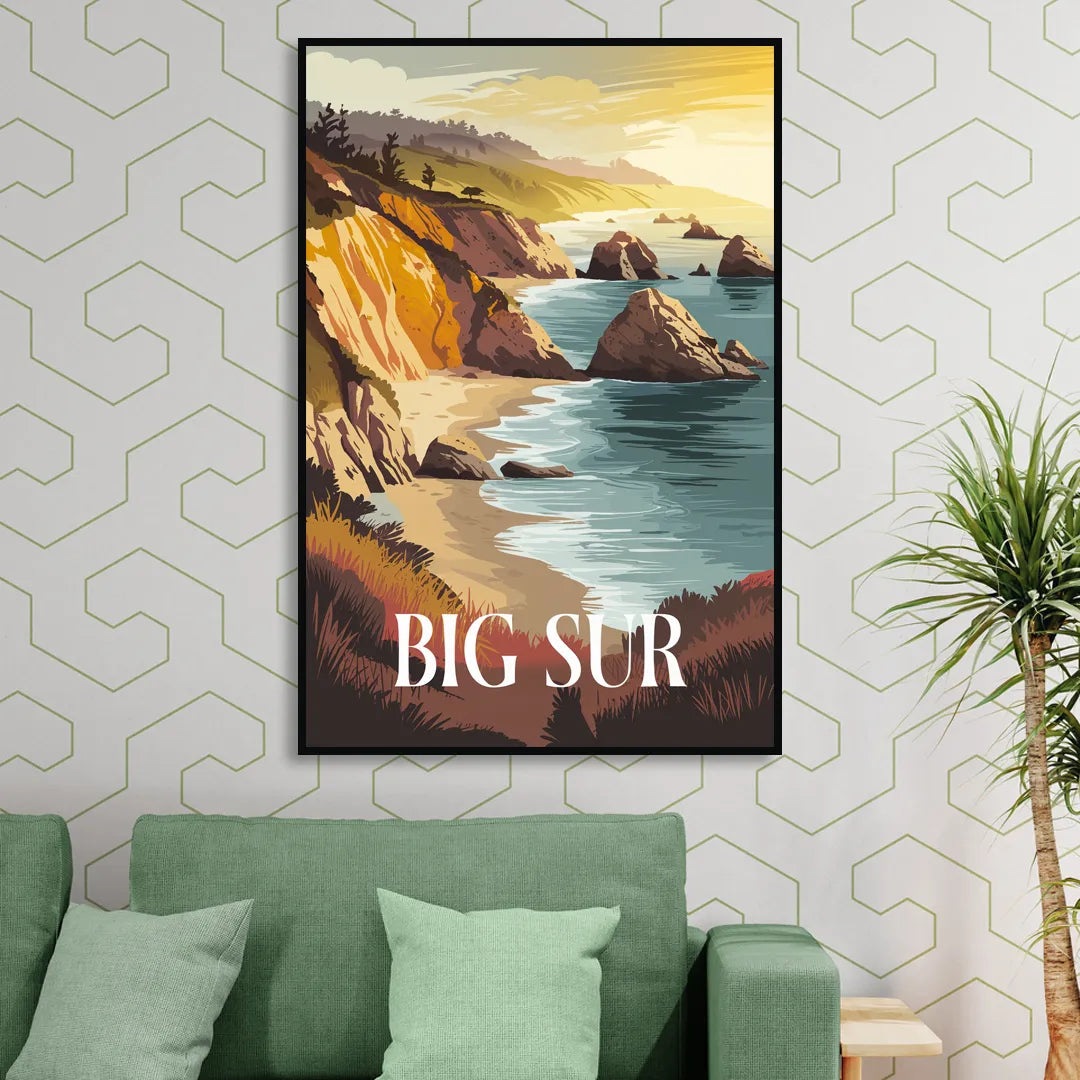 Big Sur Golden Hour Living Room - Black Canvas Wall Art