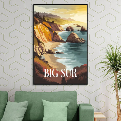 Big Sur Golden Hour Living Room - Black Canvas Wall Art
