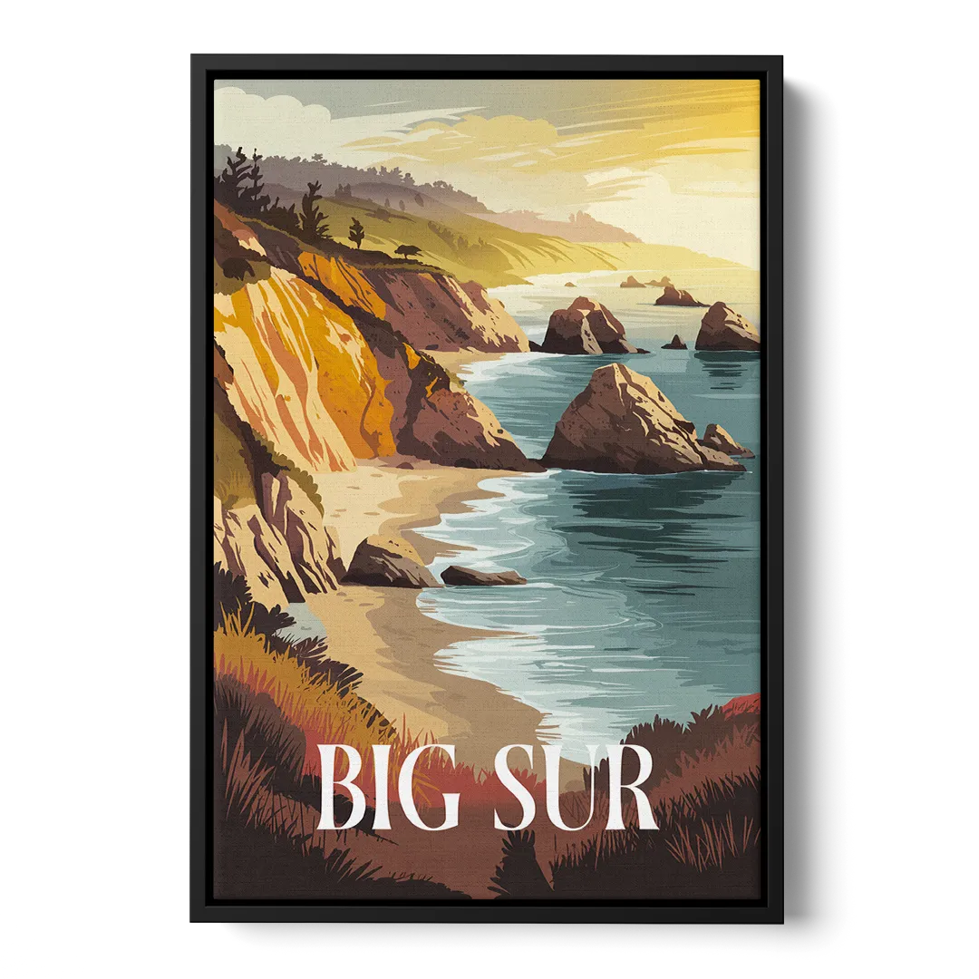 Big Sur Golden Hour Front - Black Canvas Wall Art