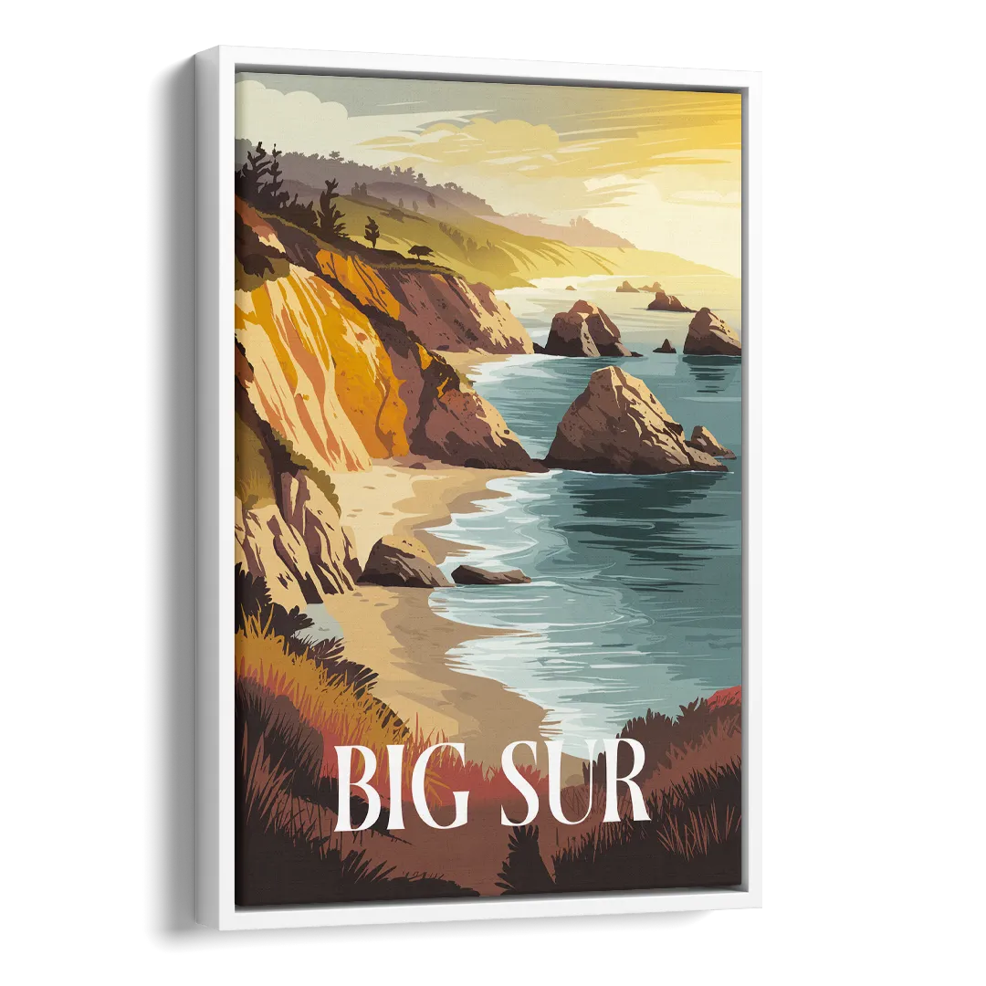 Big Sur Golden Hour Side - White Canvas Wall Art