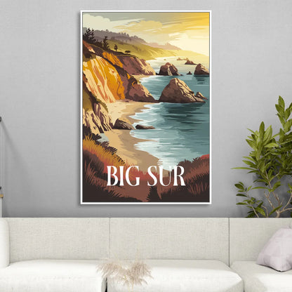 Big Sur Golden Hour Sitting Room - White Canvas Wall Art