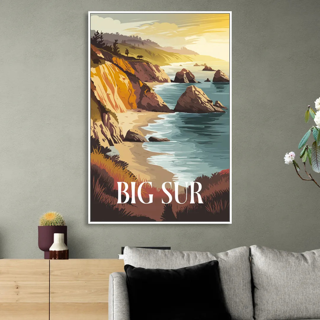 Big Sur Golden Hour Living Room - White Canvas Wall Art