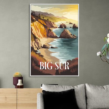 Big Sur Golden Hour Living Room - White Canvas Wall Art