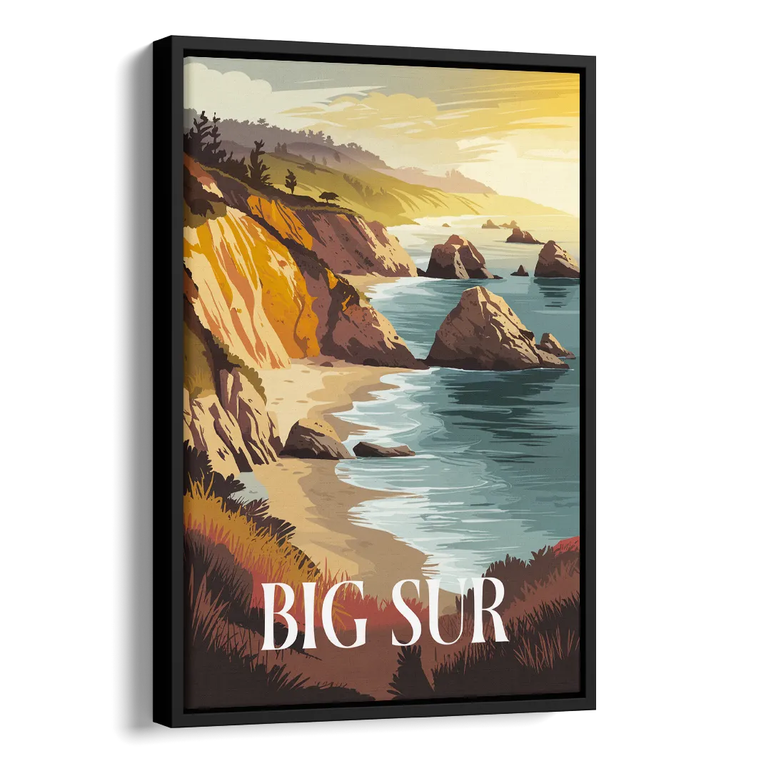 Big Sur Golden Hour Side - Black Canvas Wall Art