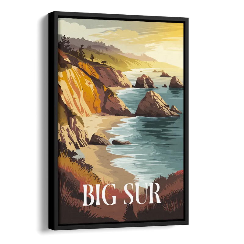 Big Sur Golden Hour Side - Black Canvas Wall Art