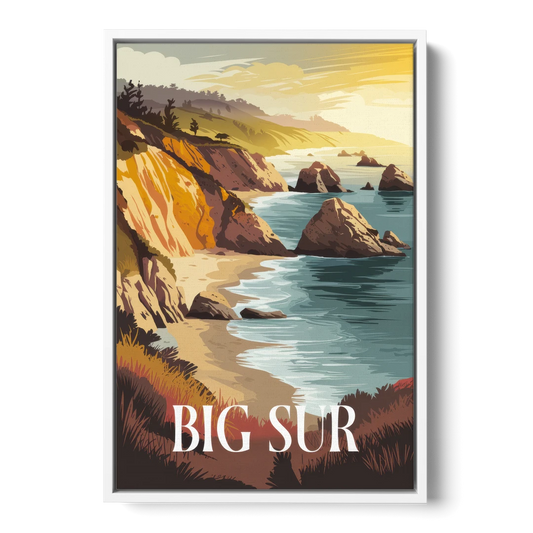 Big Sur Golden Hour - White Framed Canvas Wall Art - Front