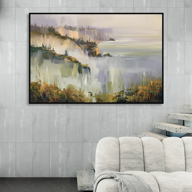 Big Sur Morning Fog Living Room - Black Canvas Wall Art
