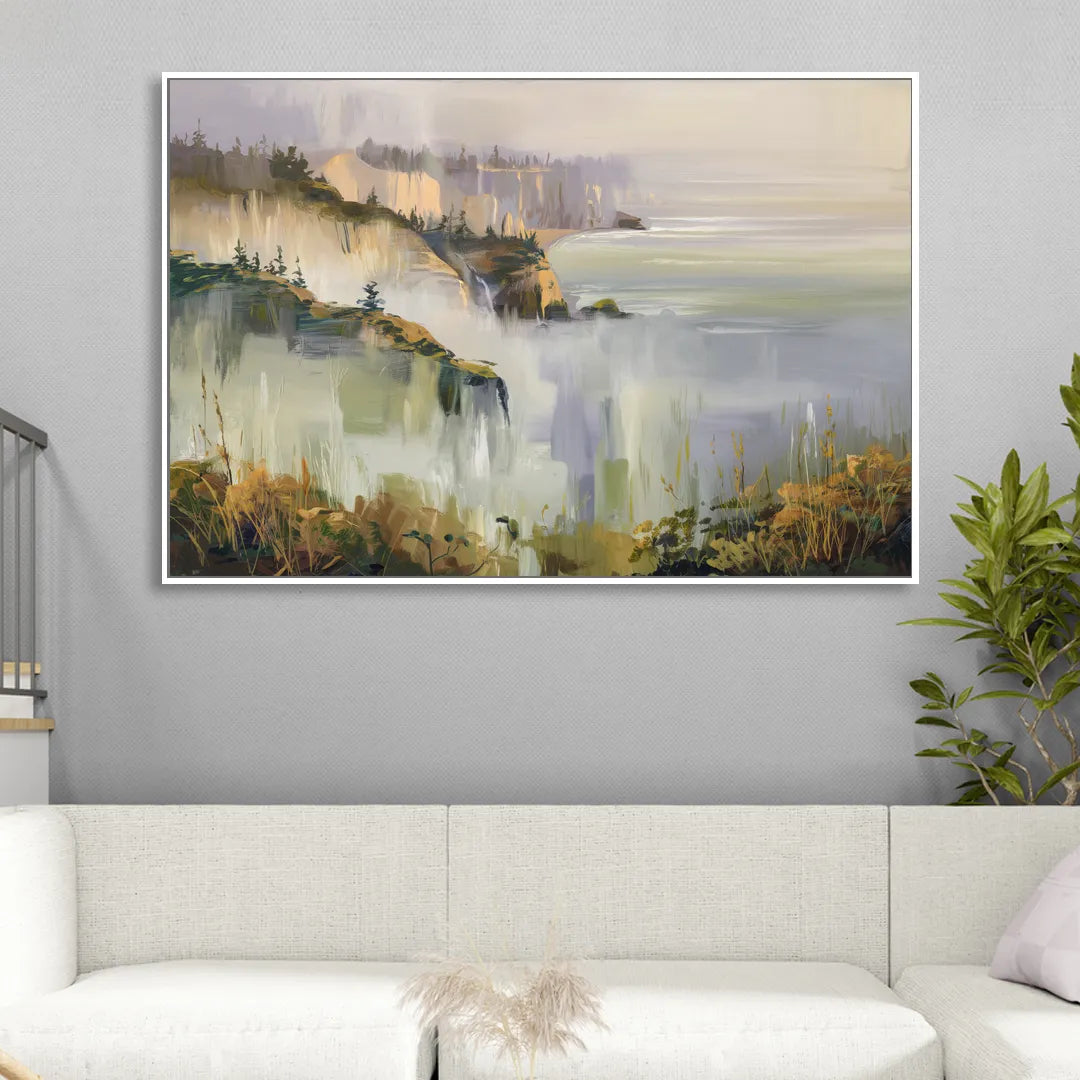 Big Sur Morning Fog Living Room - White Canvas Wall Art