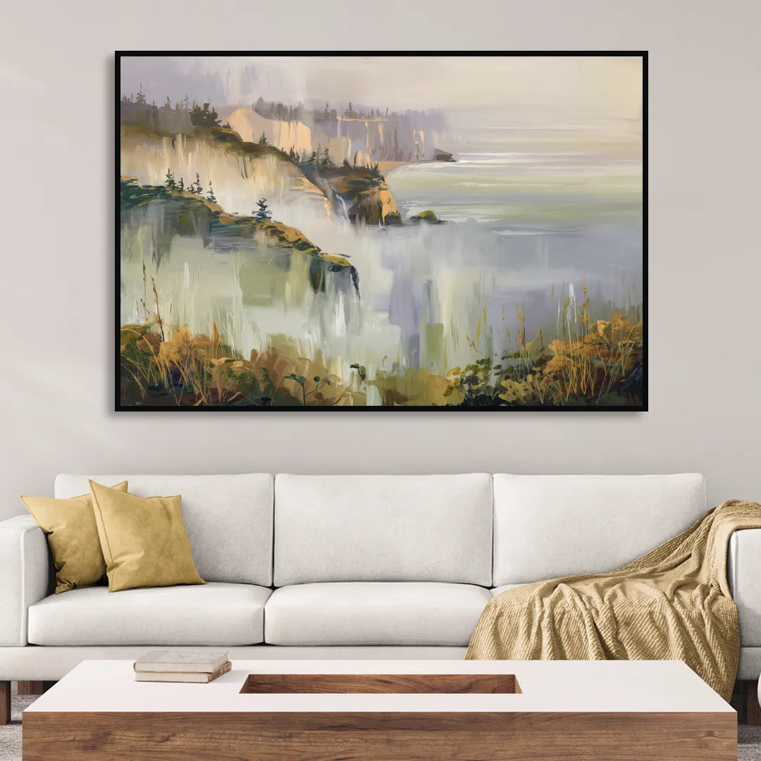 Big Sur Morning Fog Sitting Room - Black Canvas Wall Art