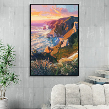 Big Sur Mountain Views Living Room - Black Canvas Wall Art