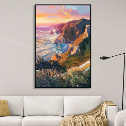 Big Sur Mountain Views Sitting Room - Black Canvas Wall Art