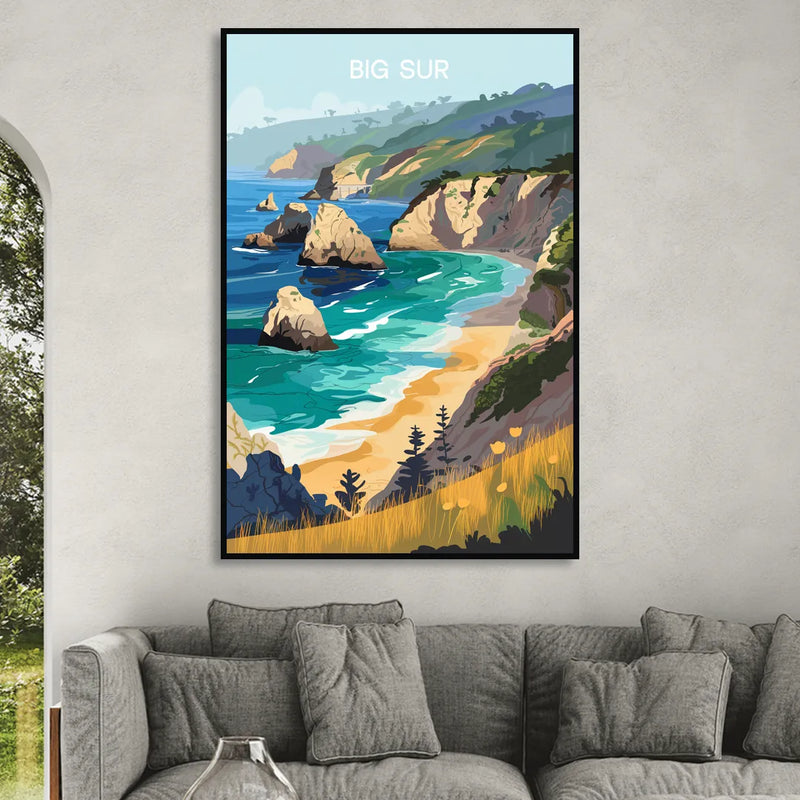 Big Sur Nature Escape Sitting Room - Black Canvas Wall Art