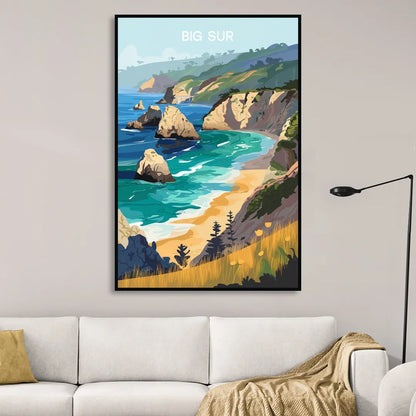 Big Sur Nature Escape Living Room - Black Canvas Wall Art