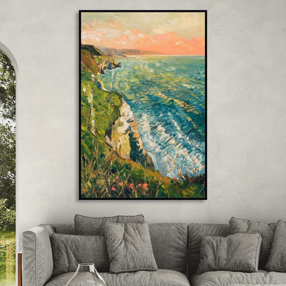 Big Sur Ocean Cliffs Living Room - Black Canvas Wall Art