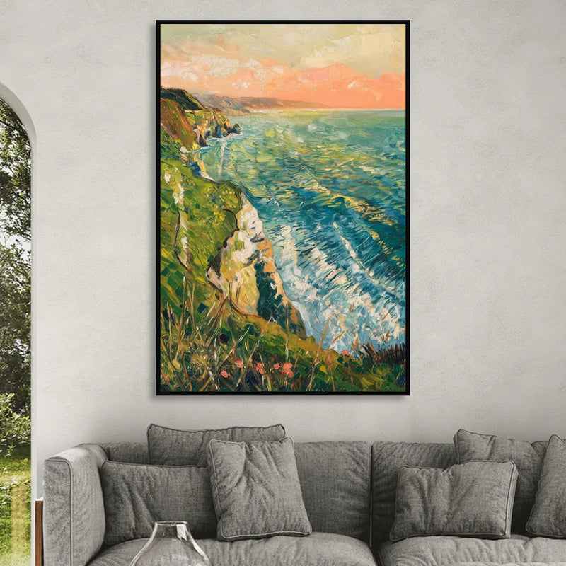Big Sur Ocean Cliffs Living Room - Black Canvas Wall Art