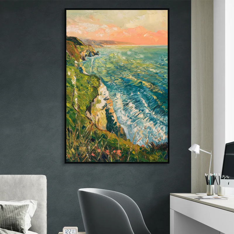 Big Sur Ocean Cliffs Sitting Room - Black Canvas Wall Art