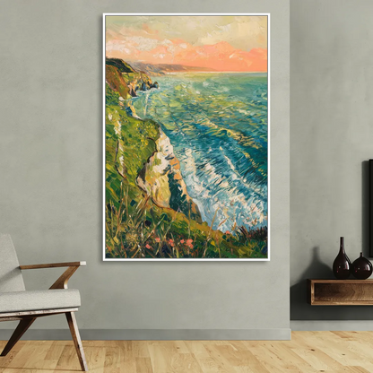 Big Sur Ocean Cliffs Sitting Room - White Canvas Wall Art
