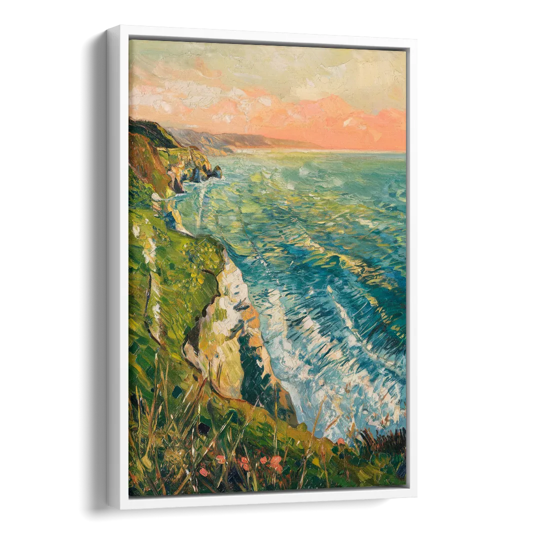 Big Sur Ocean Cliffs Side - White Canvas Wall Art