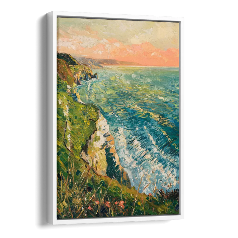 Big Sur Ocean Cliffs Side - White Canvas Wall Art