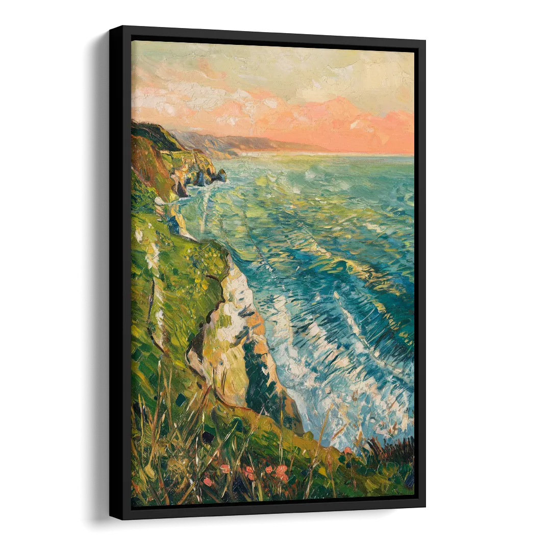 Big Sur Ocean Cliffs Side - Black Canvas Wall Art