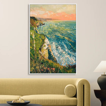 Big Sur Ocean Cliffs Living Room - White Canvas Wall Art