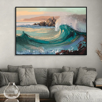 Big Sur Pacific Waves Sitting Room - Black Canvas Wall Art