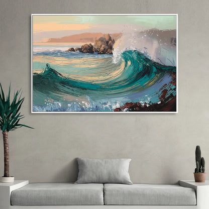 Big Sur Pacific Waves Living Room - White Canvas Wall Art
