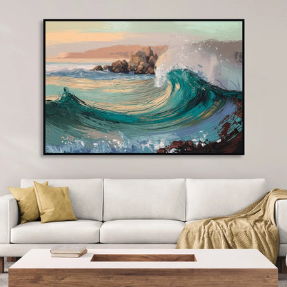 Big Sur Pacific Waves Living Room - Black Canvas Wall Art