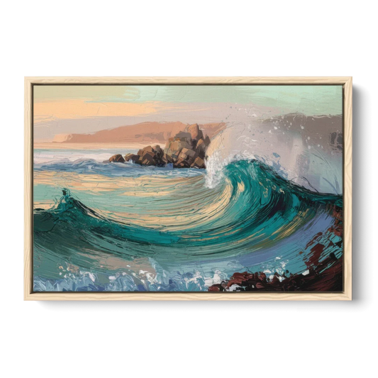 Big Sur Pacific Waves - Oak Framed Canvas Wall Art - Front