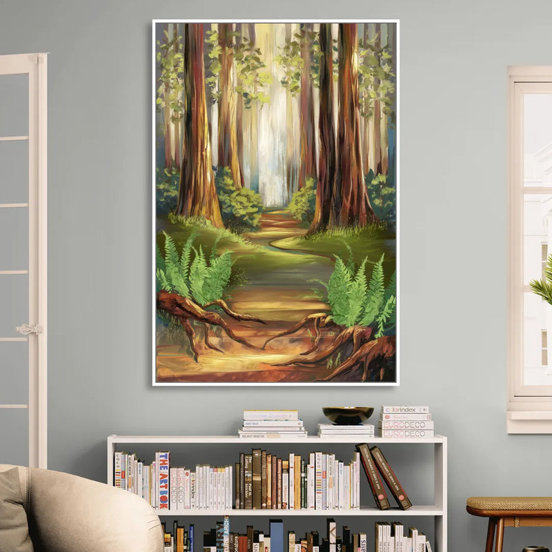 Big Sur Redwood Forest Sitting Room - White Canvas Wall Art