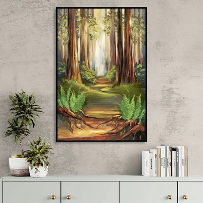 Big Sur Redwood Forest Sitting Room - Black Canvas Wall Art