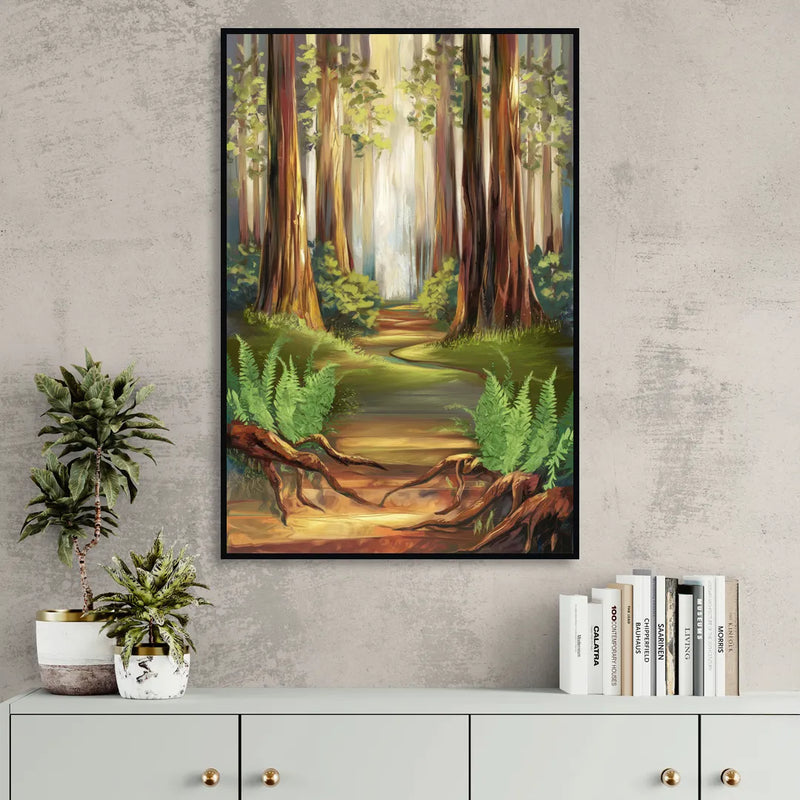 Big Sur Redwood Forest Sitting Room - Black Canvas Wall Art