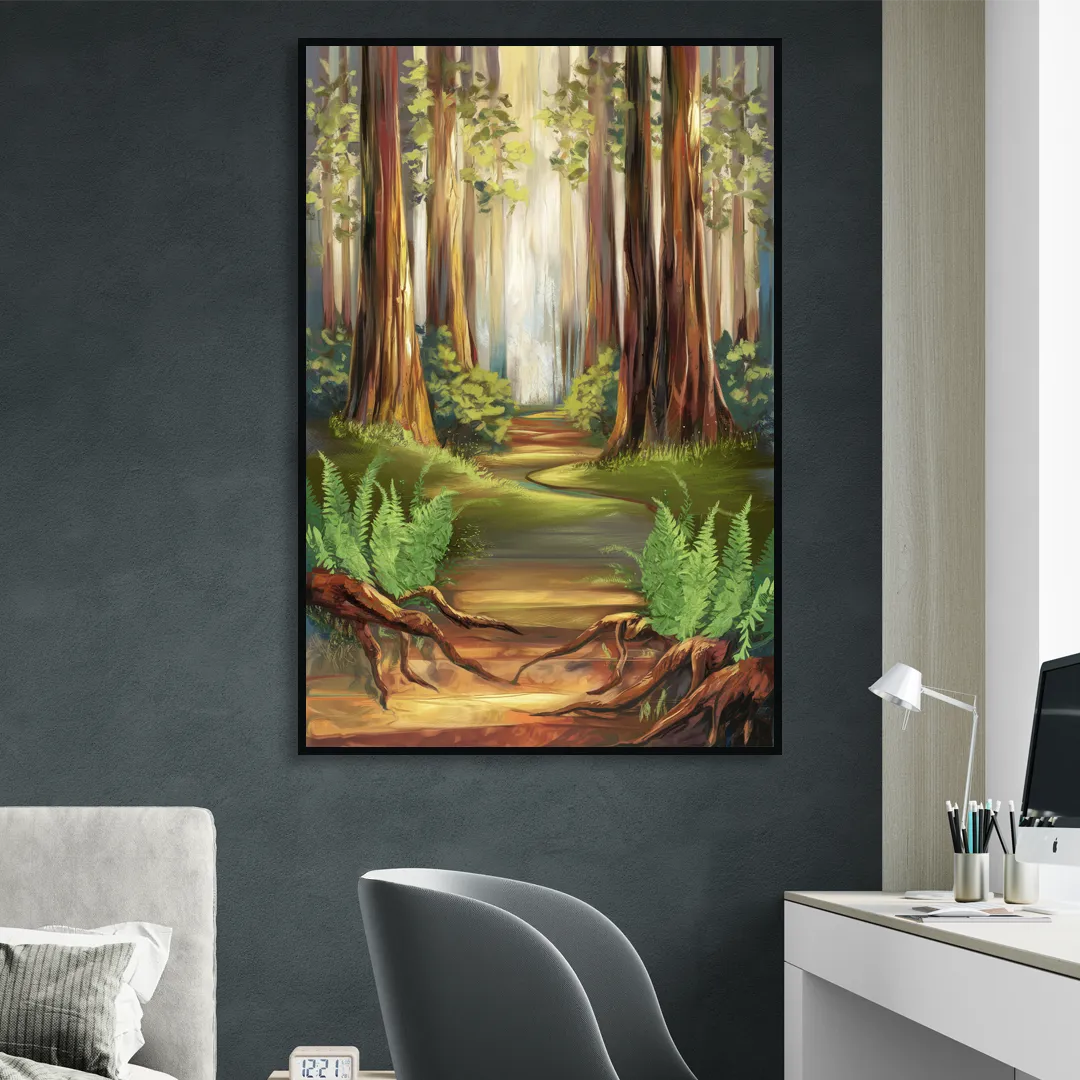 Big Sur Redwood Forest Living Room - Black Canvas Wall Art