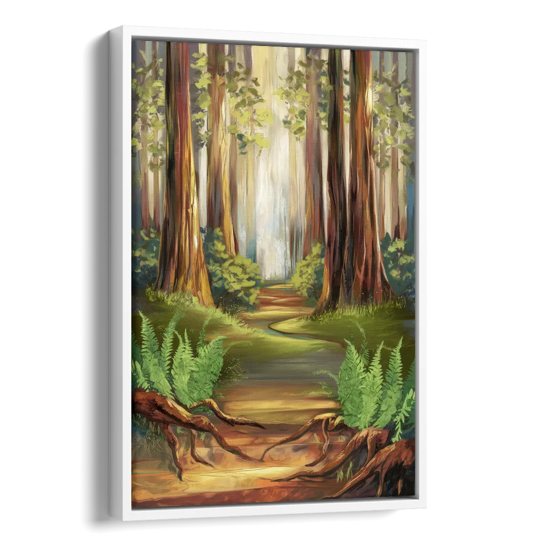 Big Sur Redwood Forest Side - White Canvas Wall Art