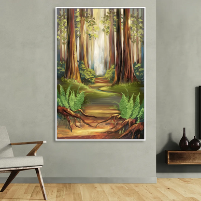 Big Sur Redwood Forest Living Room - White Canvas Wall Art