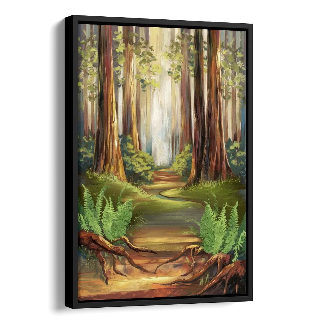 Big Sur Redwood Forest Side - Black Canvas Wall Art