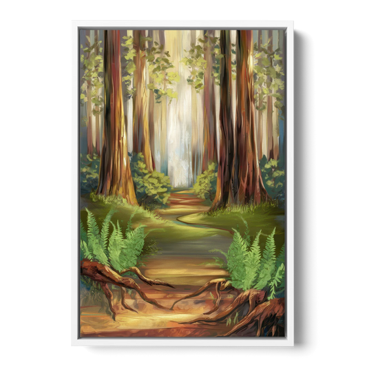 Big Sur Redwood Forest - White Framed Canvas Wall Art - Front