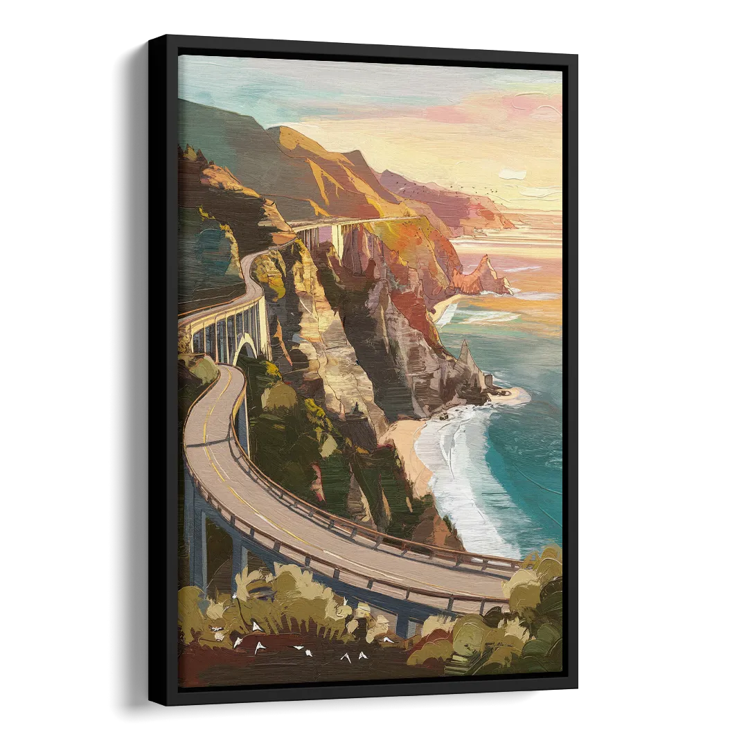Big Sur Scenic Highway Side - Black Canvas Wall Art