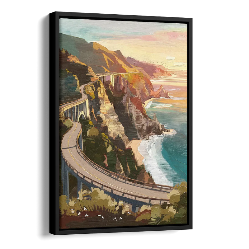Big Sur Scenic Highway Side - Black Canvas Wall Art