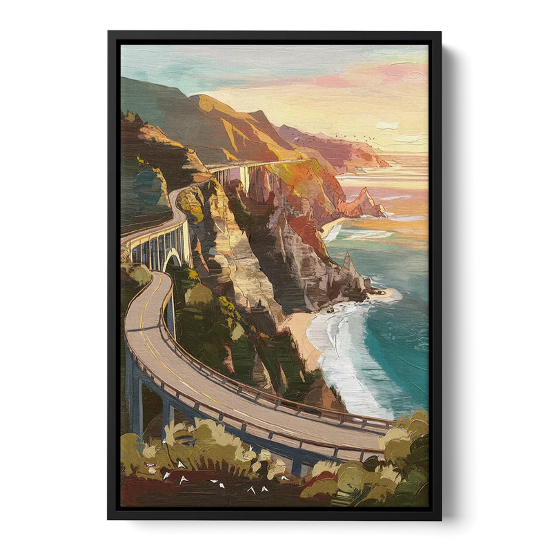 Big Sur Scenic Highway Front - Black Canvas Wall Art