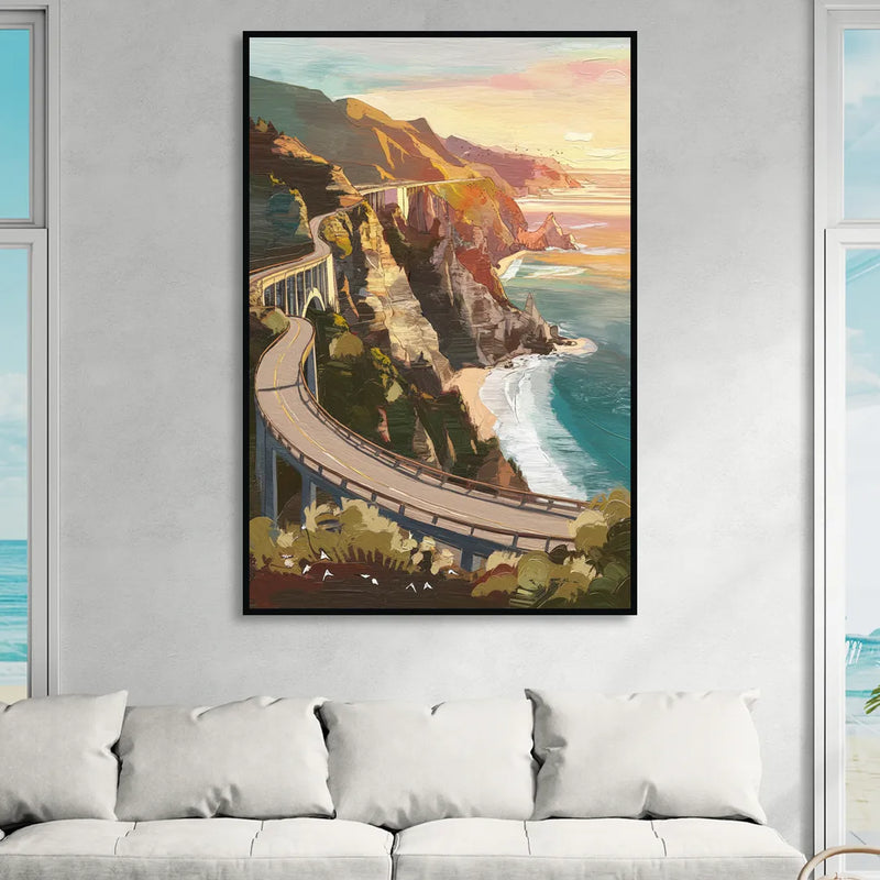 Big Sur Scenic Highway Sitting Room - Black Canvas Wall Art
